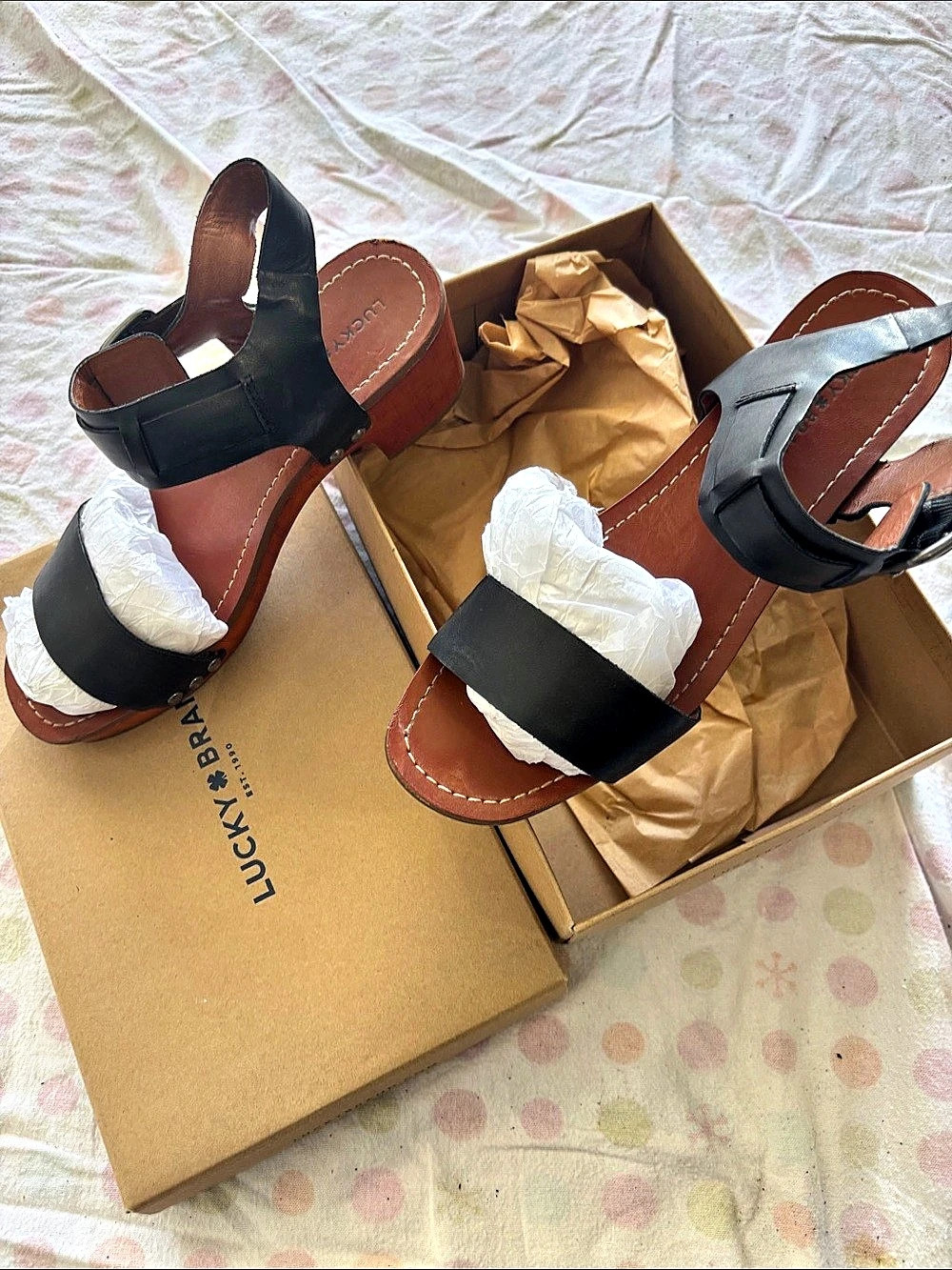 Lucky Brand Karramella Leather Sandals in Black & Brown US 9 Like New